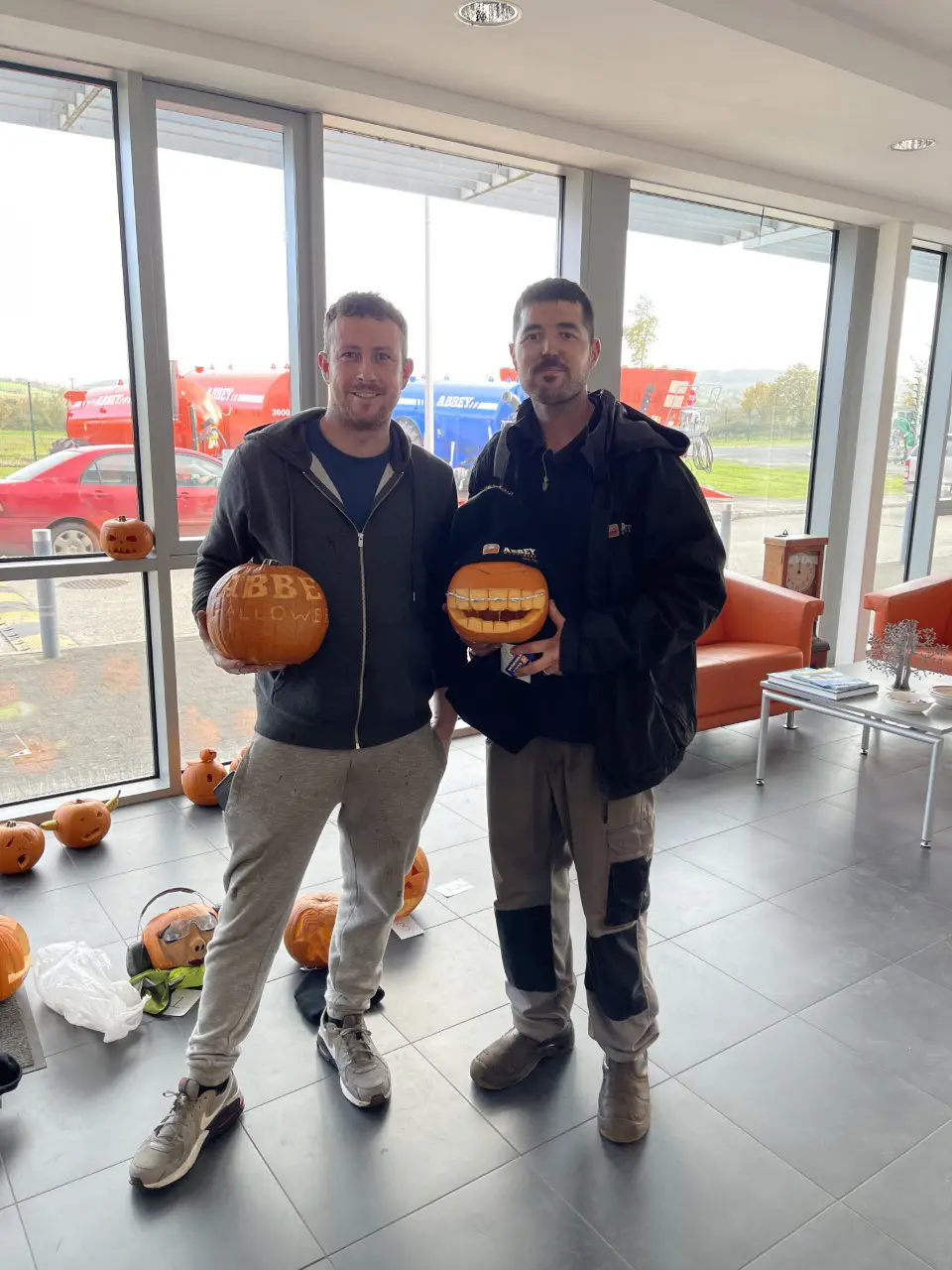 Abbey Machinery staff with carved halloween pumpkins